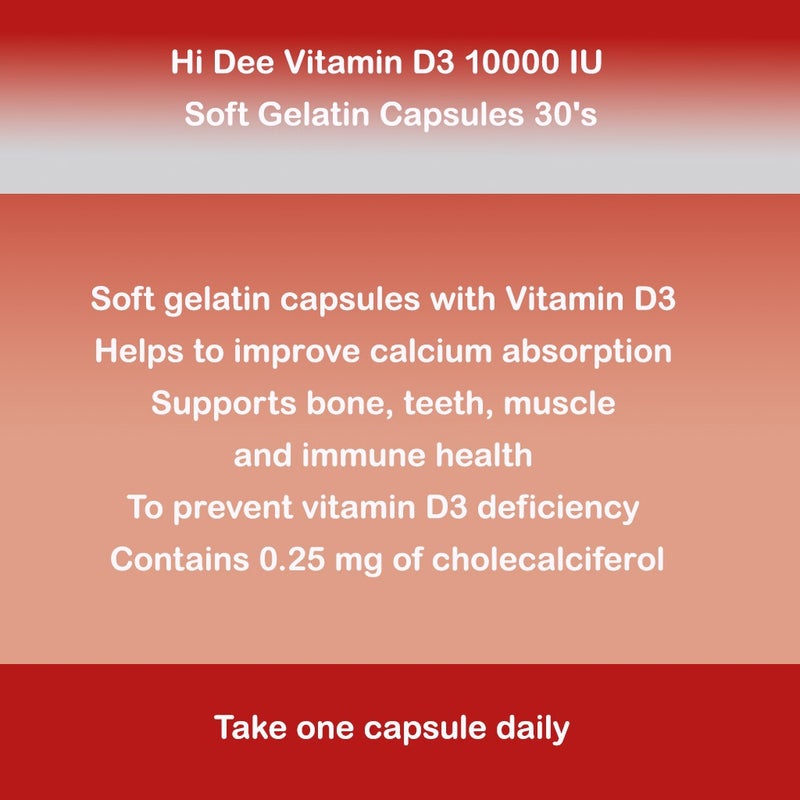 Hi Dee Vitamin D3 10000 IU Soft Gelatin Capsules 30's