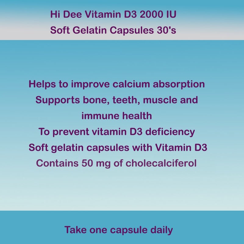 Hi Dee Vitamin D3 2000 IU Soft Gelatin Capsules 30's