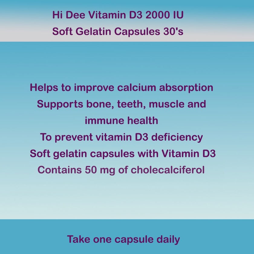 Hi Dee Vitamin D3 2000IU Soft Gelatin Capsules, Pack of 30's