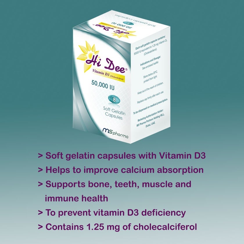 Hi Dee Vitamin D3 50000 IU Soft Gelatin Capsules 8's