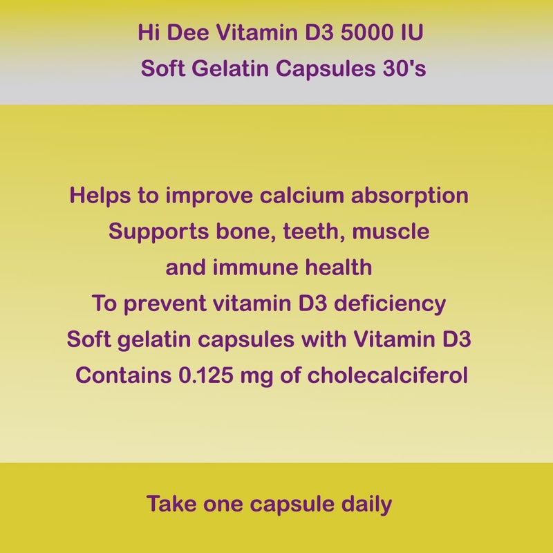 Hi Dee Vitamin D3 5000 IU Soft Gelatin Capsules 30's