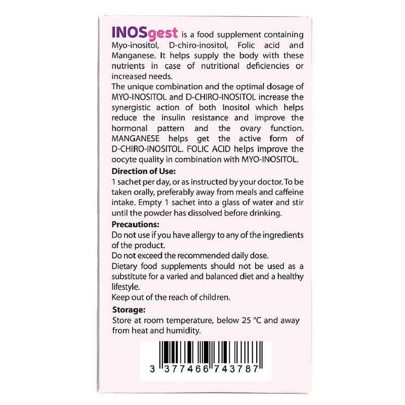 INOSgest Women's Supplement Powder Sachets For Oral Solution With Inositol, Folic Acid & Manganese 2.4g, Pack of 30’s, Exp Date: Dec 2024