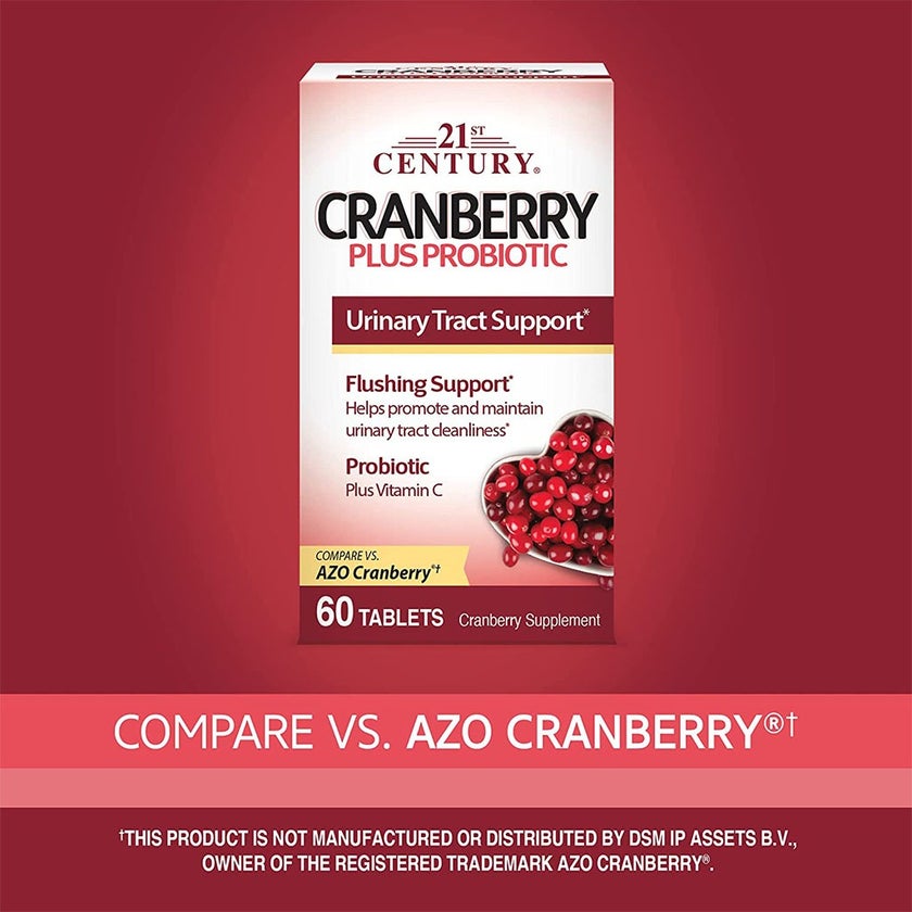 21st Century Cranberry Plus Probiotic Tablets For Urinary Tract Support, Pack of 60's