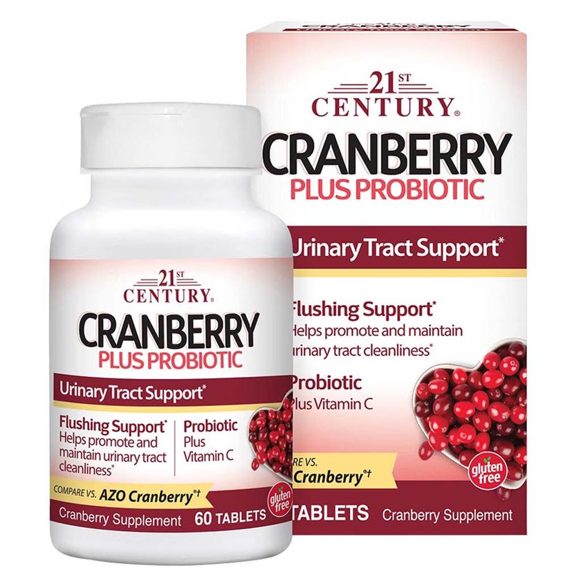 21st Century Cranberry Plus Probiotic Tablets For Urinary Tract Support, Pack of 60's