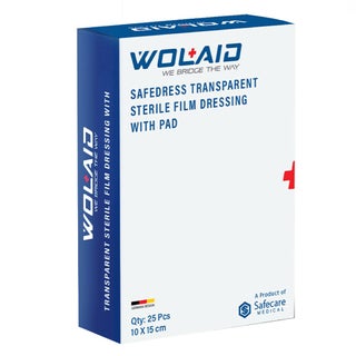 Wolaid Safedress Transparent Sterile Film Dressing With Pad 10 x 15cm, Pack of 25's