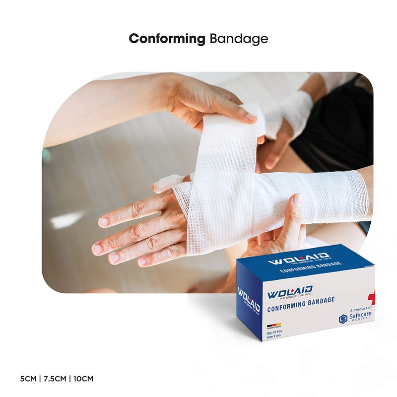 Wolaid Wound Dressing Conforming Bandage 10cm*4m, Pack of 12’s