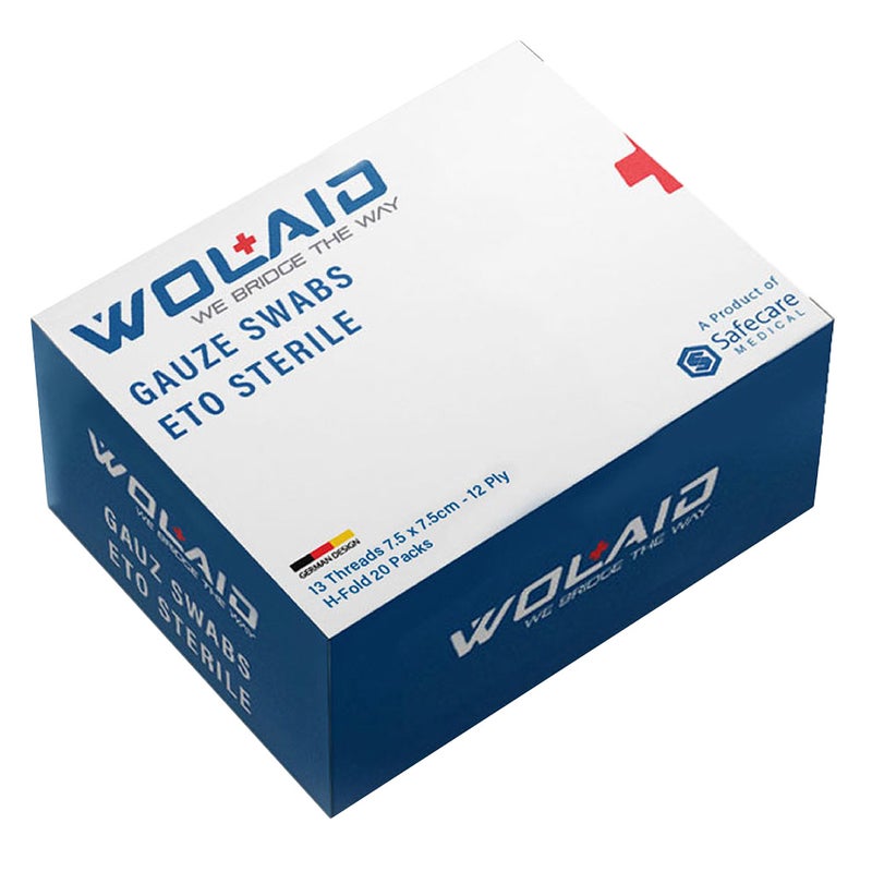 Wolaid ETO Sterile Gauze Swabs 7.5*7.5cm, 12 Ply, Pack of 100’s 