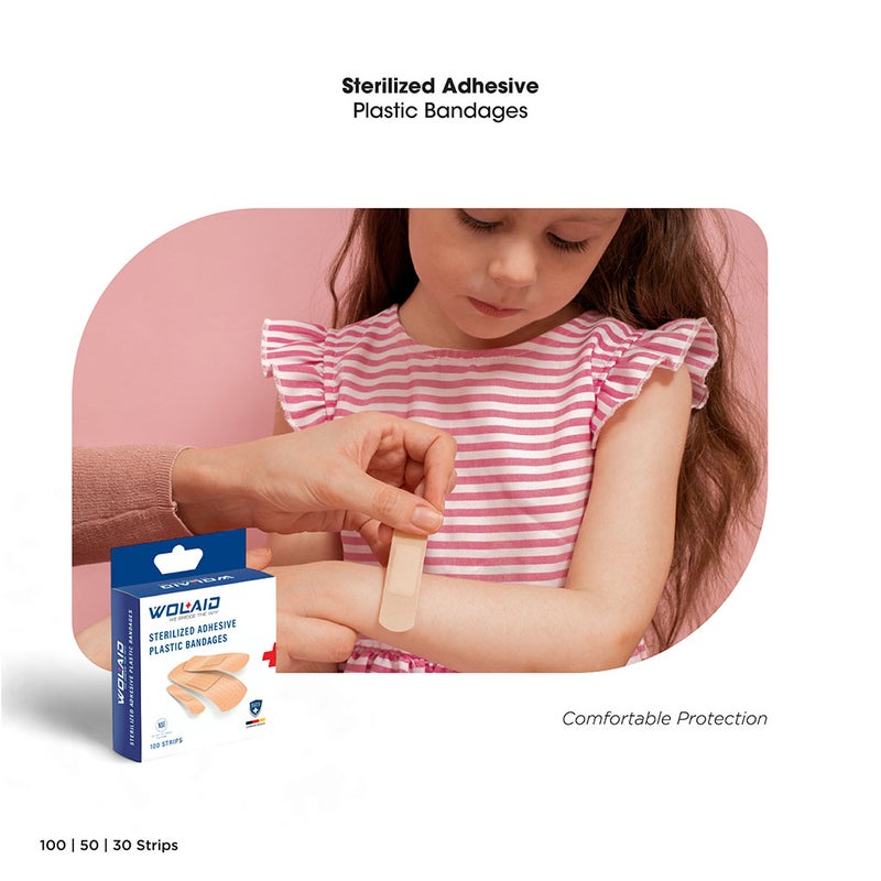 Wolaid Sterilized Adhesive Plastic Bandages 19*75mm, Pack of 100’s