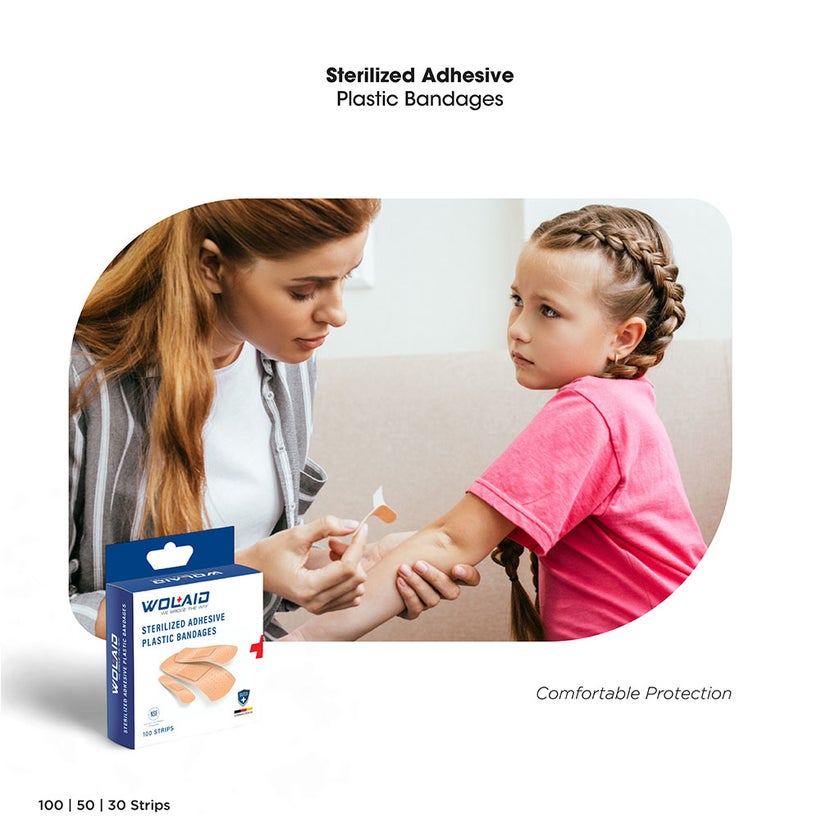 Wolaid Sterilized Adhesive Plastic Bandages 19*75mm, Pack of 100’s