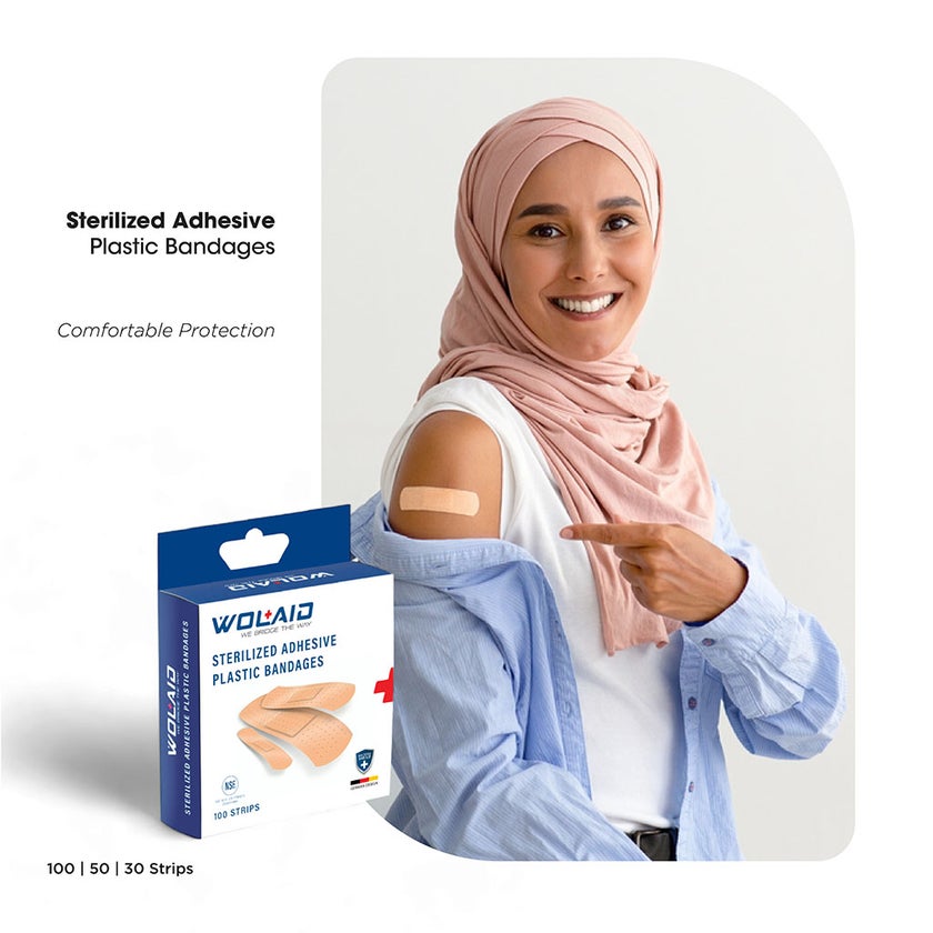 Wolaid Sterilized Adhesive Plastic Bandages 19mm*75mm, Pack of 30’s