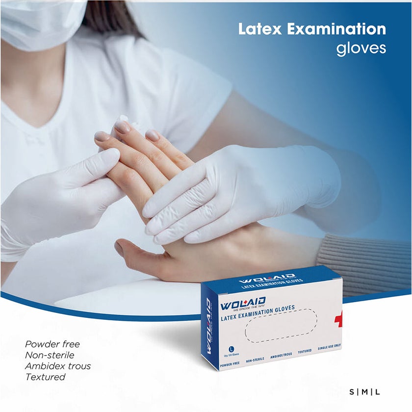 Wolaid Latex Examination Powder Free Hand Gloves Small Size, Pack of 100’s