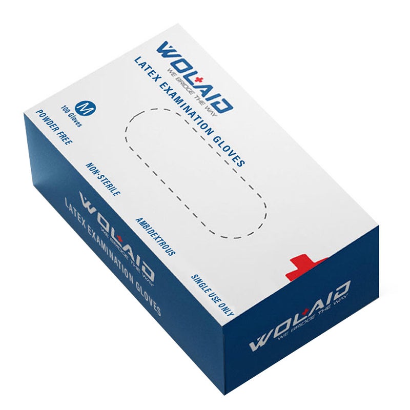 Wolaid Latex Examination Powder Free Hand Gloves Medium Size, Pack of 100’s