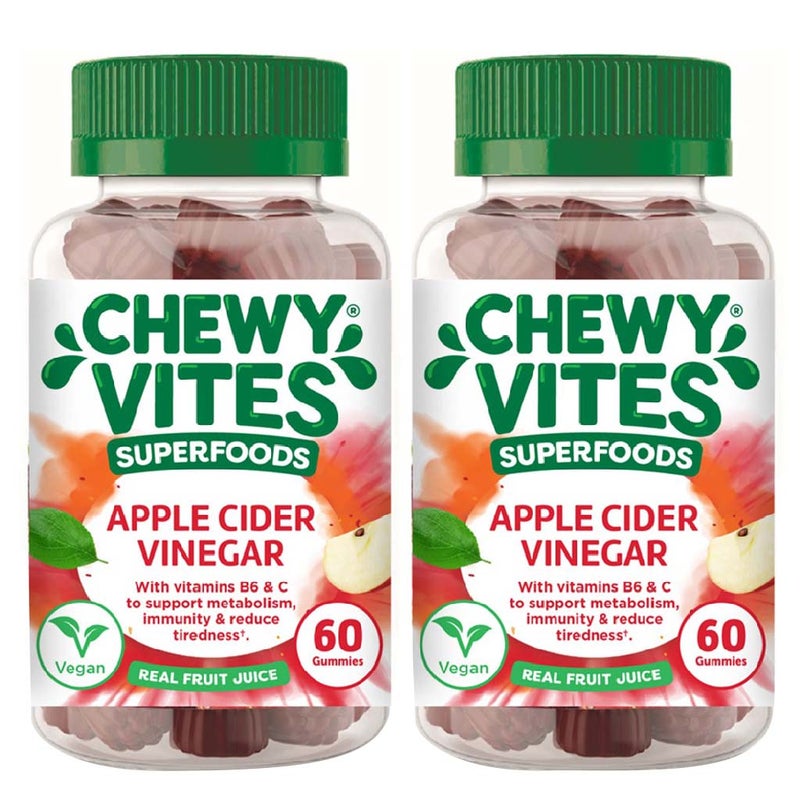 Chewy Vites Superfoods Apple Cider Vinegar Adult Gummies, Value Pack of 2 x 60’s 