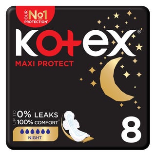 Kotex Maxi Protect Thick Sanitary Pads With Wings For Overnight Protection, Pack of 8's