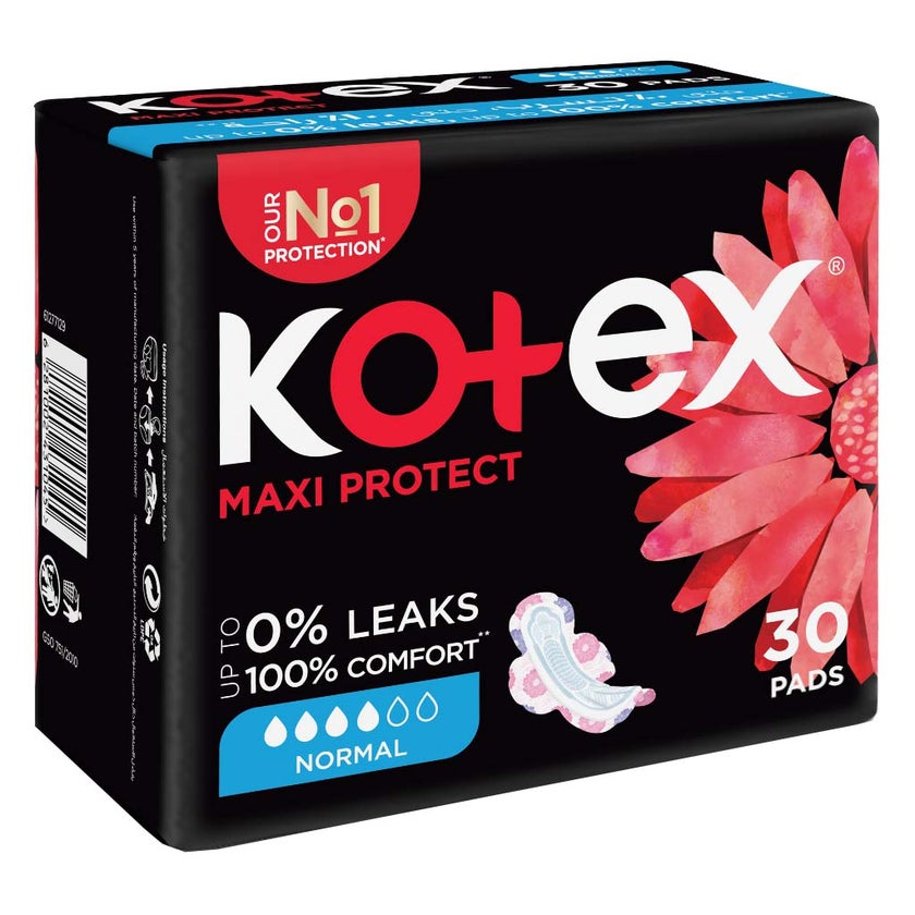 Kotex Maxi Protect Thick Pads With Wings, Normal Size, Pack of 30's