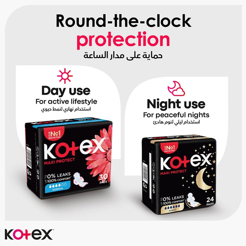 Kotex Maxi Protect Thick Pads With Wings, Normal Size, Pack of 30's