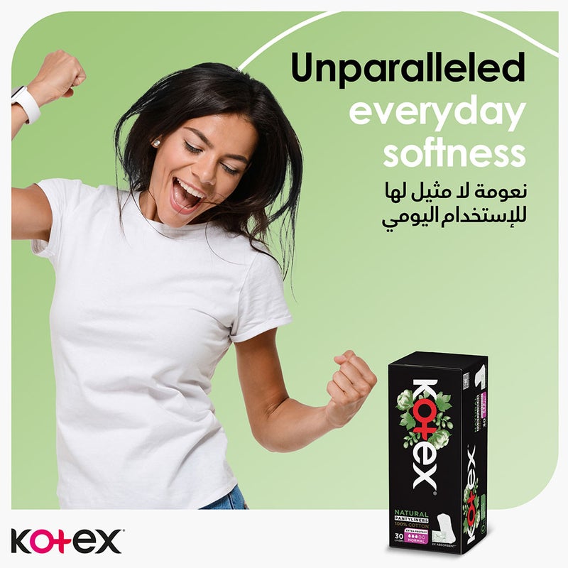 Kotex Natural Panty Liners Made Of 100% Cotton For Extra Protection, Normal Size, Pack of 54's