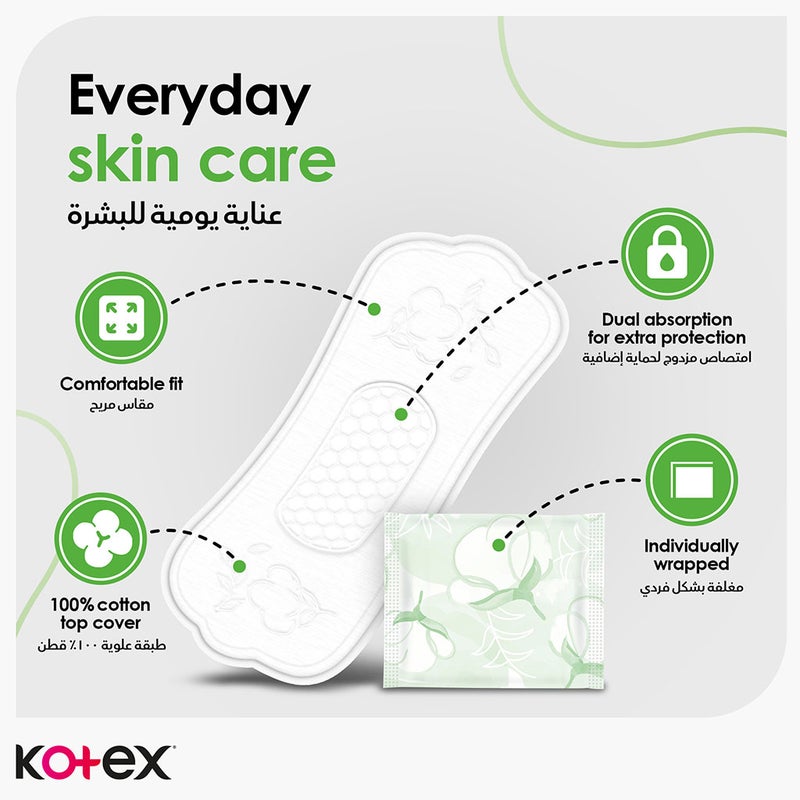 Kotex Natural Panty Liners Made Of 100% Cotton For Extra Protection, Normal Size, Pack of 54's