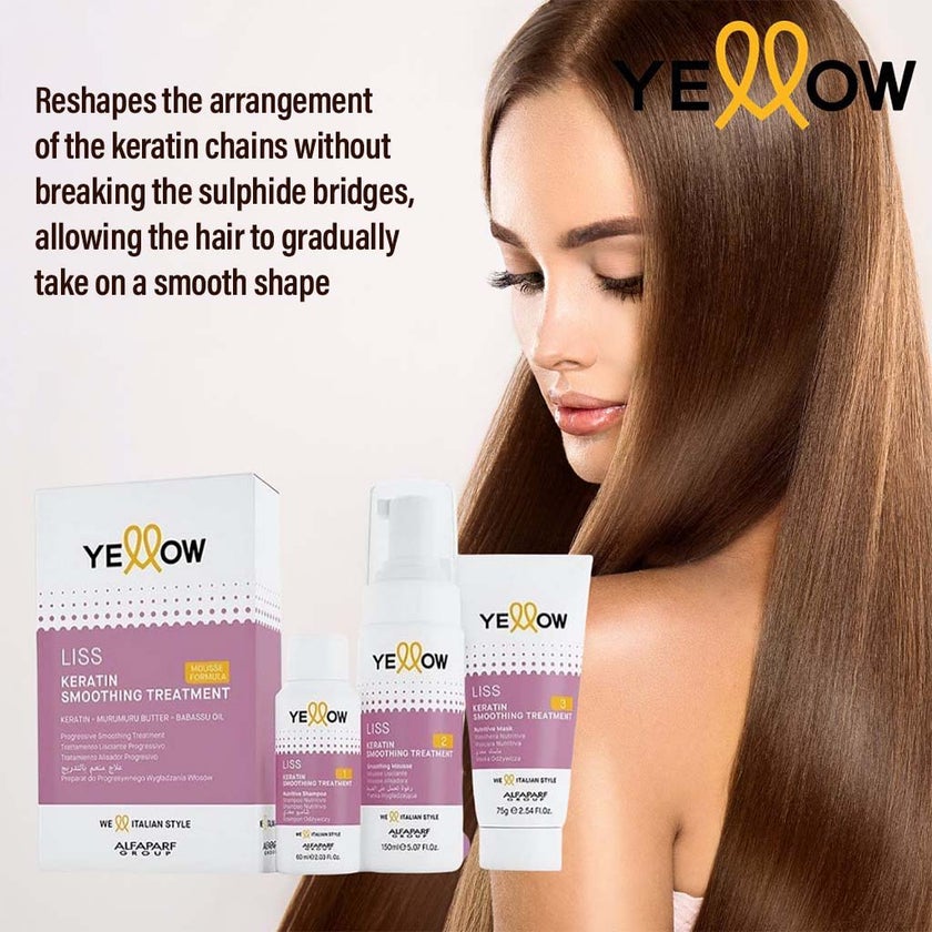 Alfaparf Yellow Liss Keratin Smoothing Treatment Kit, Semi Permanent Smoothing Treatment For Frizz Hair