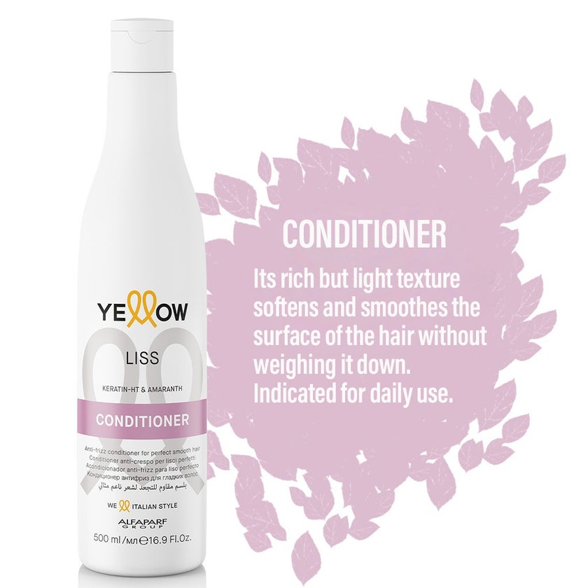 Alfaparf Yellow Liss Professional Anti-Frizz Smoothing Conditioner With Keratin HT & Amaranth For Frizz Hair 500ml