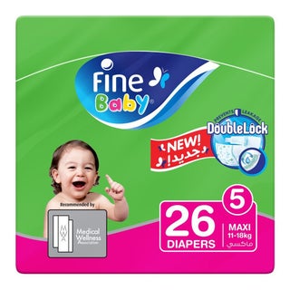 Fine Baby Double Lock Maxi Diapers Size 5, 11-18 Kg 26's