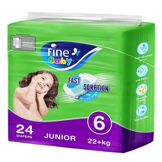 Fine Baby Double Lock Junior Diapers Size 6, 16+ Kg 24's