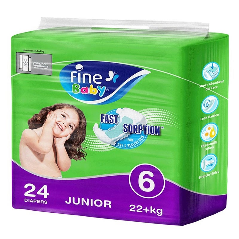 Fine Baby Double Lock Junior Diapers Size 6, 16+ Kg 24's