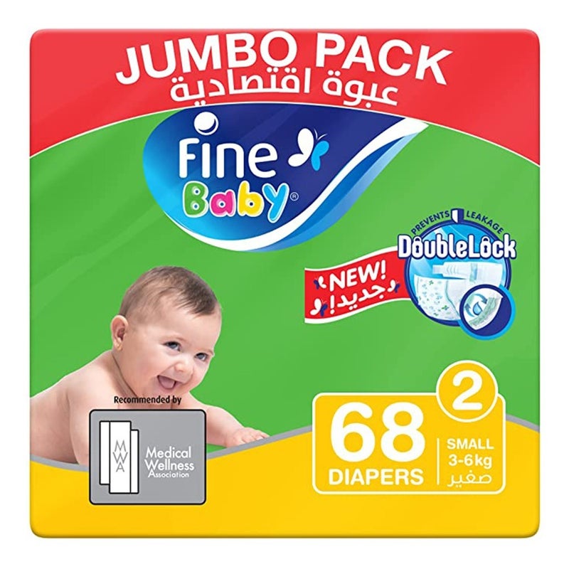 Fine Baby Double Lock Small Diapers Size 2, 3-6 Kg 68's