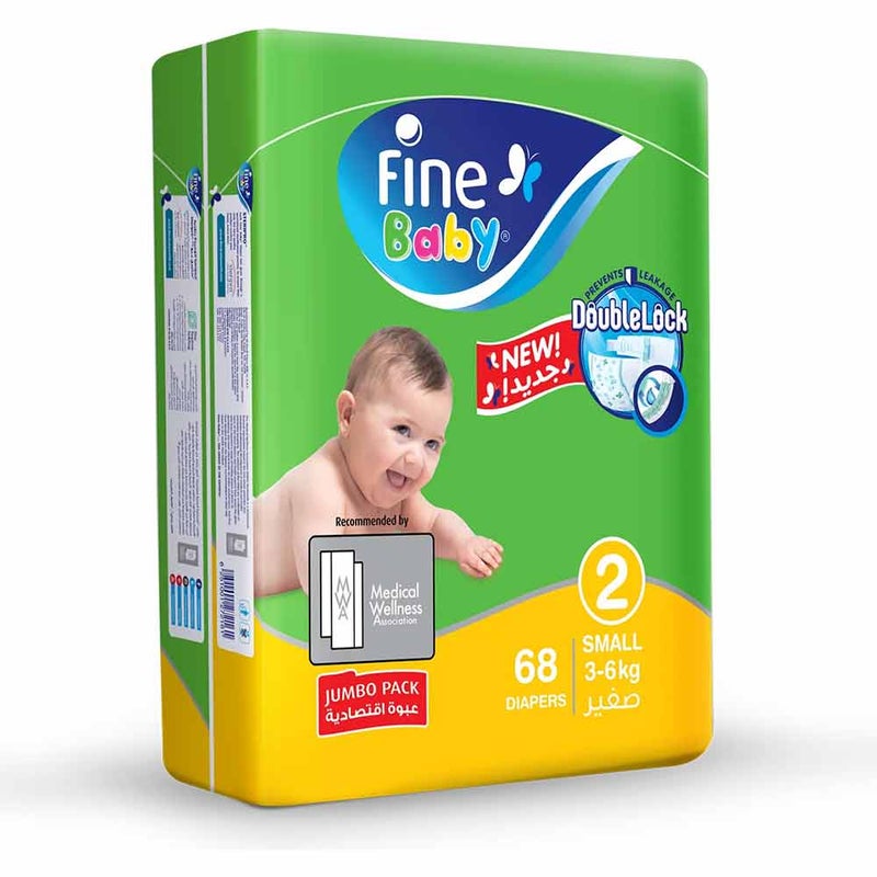 Fine Baby Double Lock Small Diapers Size 2, 3-6 Kg 68's