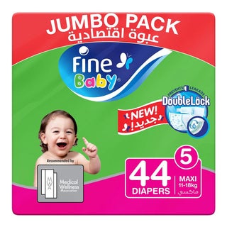 Fine Baby Double Lock Maxi Diapers Size 5, 11-18 Kg 44's