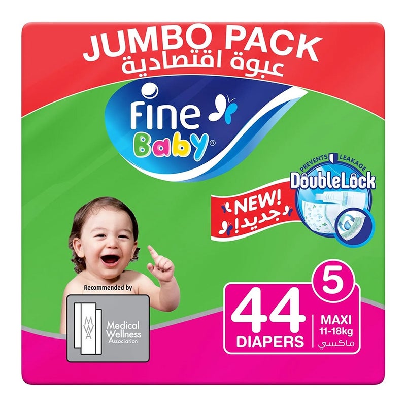 Fine Baby Double Lock Maxi Diapers Size 5, 11-18 Kg 44's