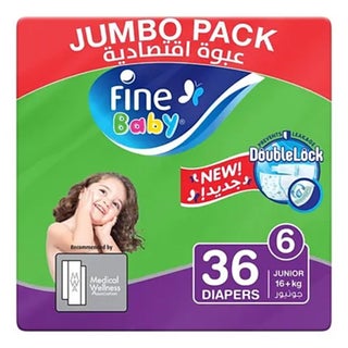 Fine Baby Double Lock Junior Diapers Size 6, 16+ Kg 36's