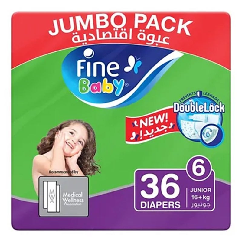 Fine Baby Double Lock Junior Diapers Size 6, 16+ Kg 36's