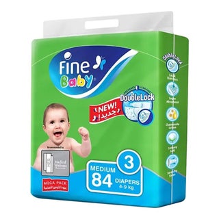 Fine Baby Double Lock Medium Diapers Size 3, 4-9 Kg 84's