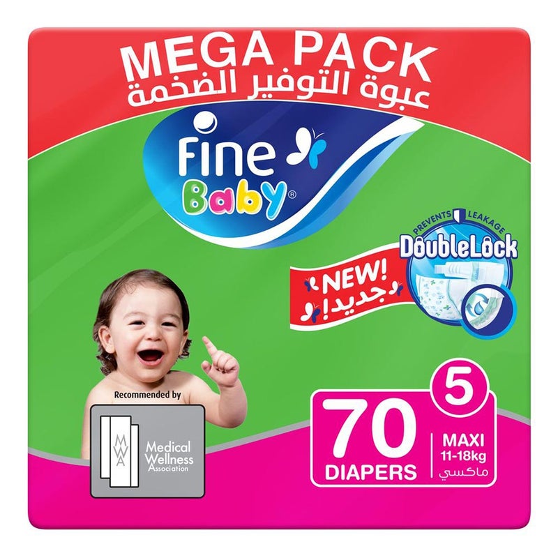Fine Baby Double Lock Maxi Diapers Size 5, 11-18 Kg 70's