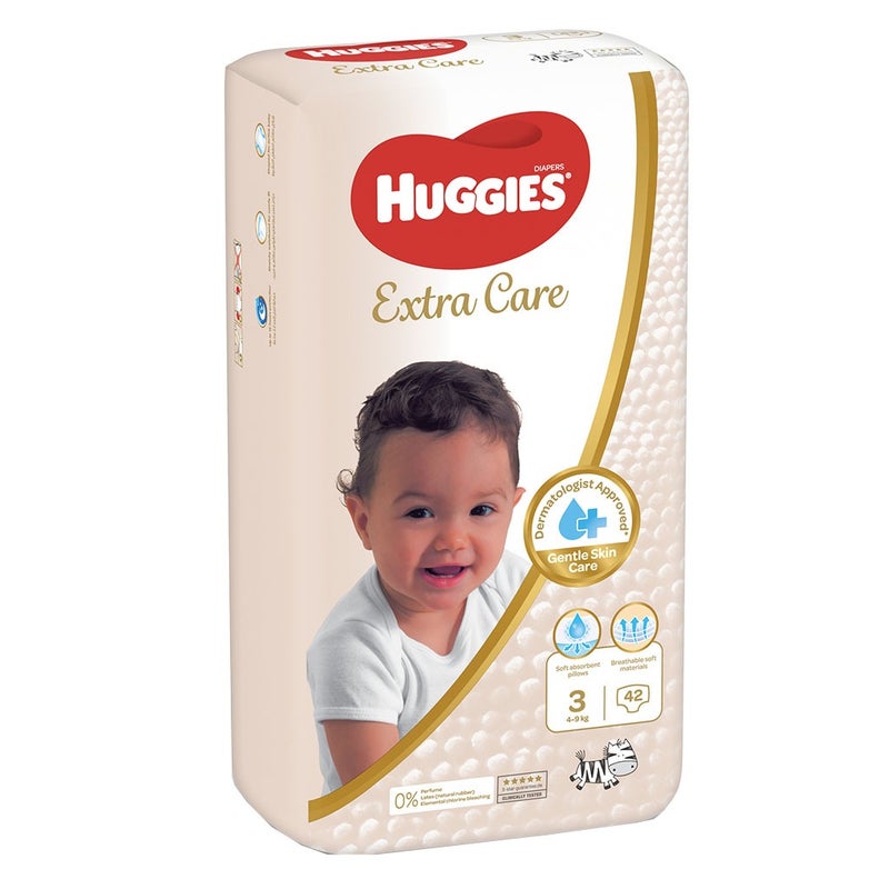 Huggies Extra Care Baby Diapers, Size 3, 4-9Kg, Value Pack of 42's