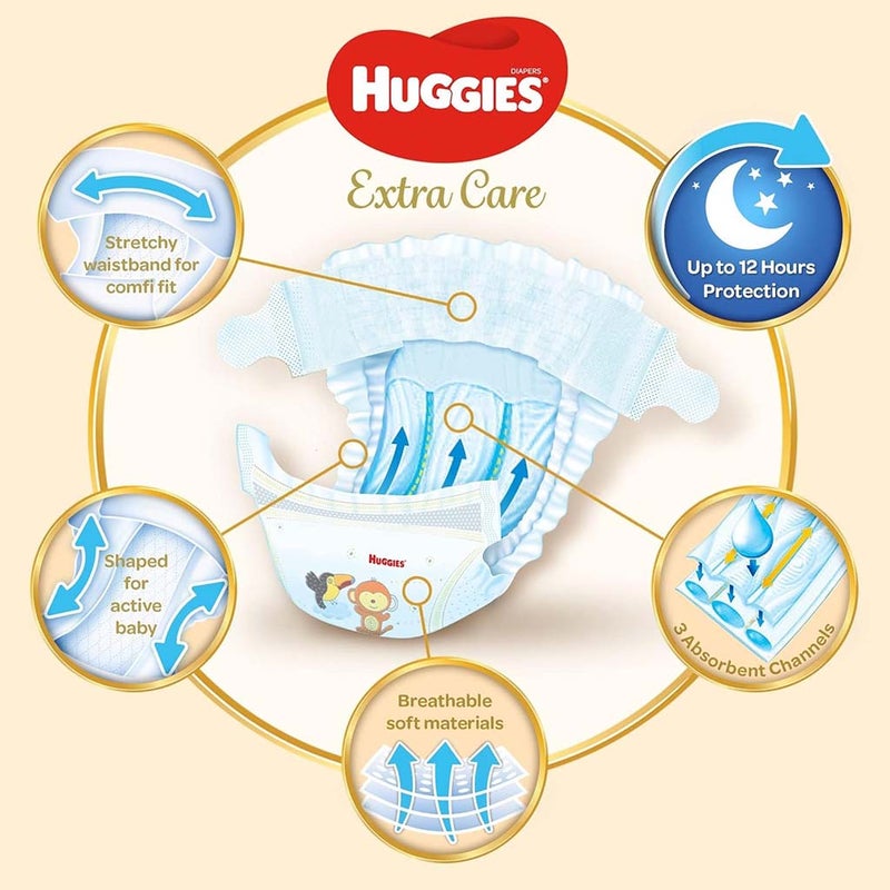 Huggies Extra Care Baby Diapers, Size 4+, 10-16Kg, Value Pack of 38's