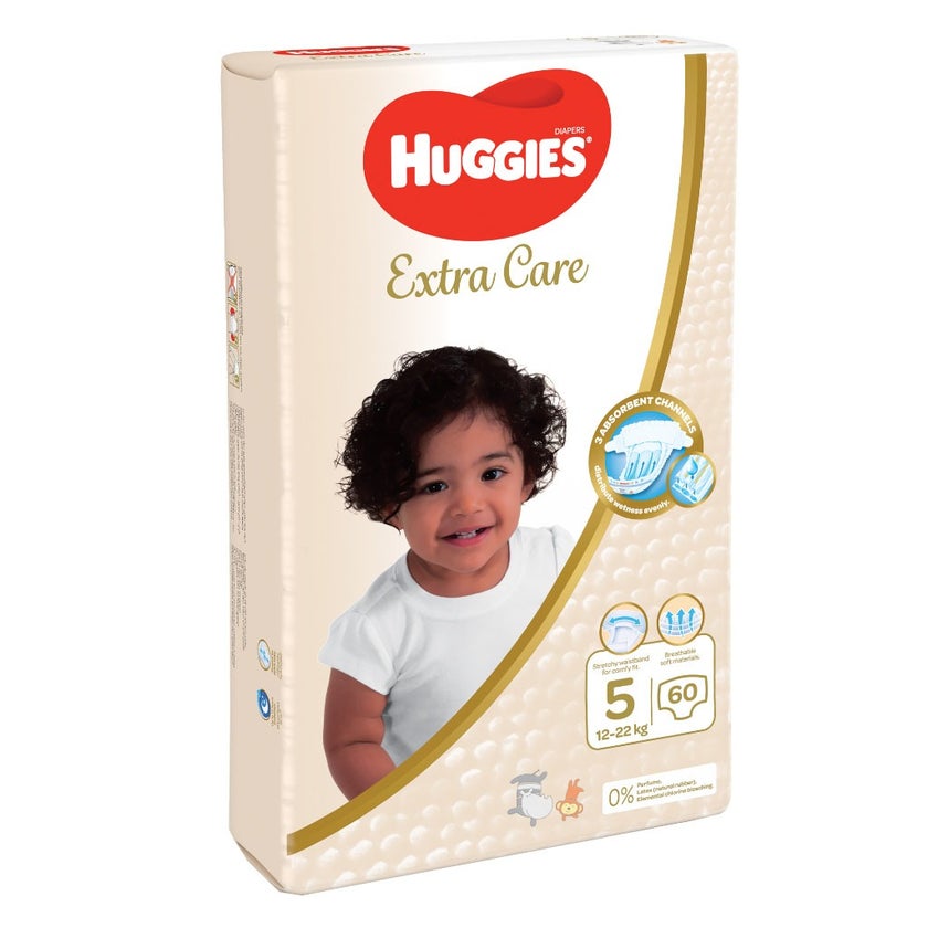 Huggies Extra Care Baby Diapers, Size 5, 12-22Kg, Jumbo Pack of 60's
