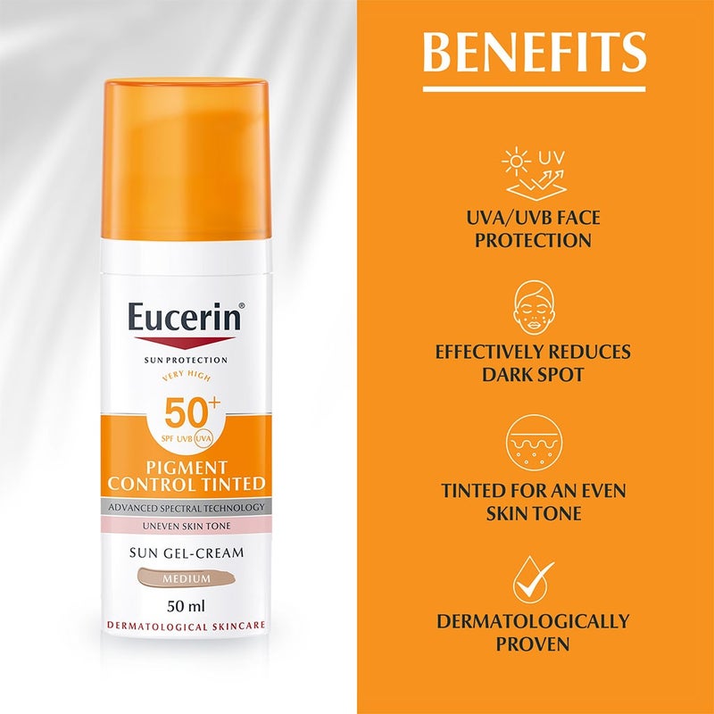 Eucerin Sun Pigment Control Medium Tinted Gel-Cream SPF50+ Sunscreen For Hyperpigmentation 50ml