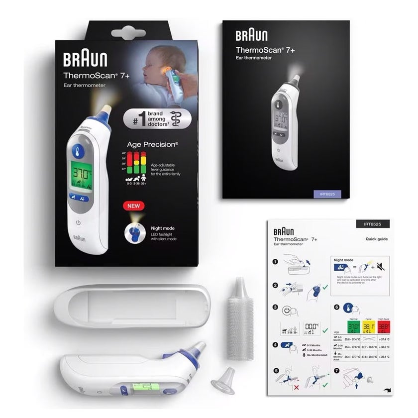 Braun Thermoscan 7+ Ear Thermometer with Age Precision and Night Mode IRT6525
