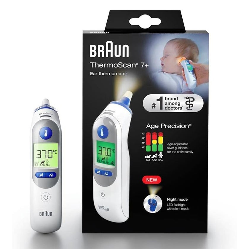 Braun Thermoscan 7+ Ear Thermometer with Age Precision and Night Mode IRT6525