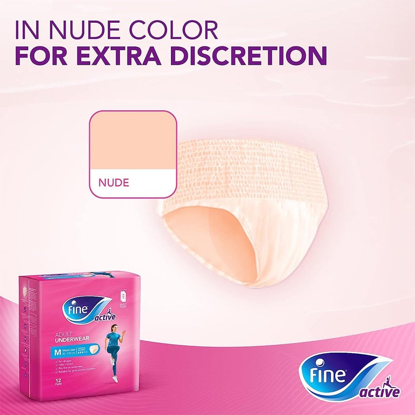 Fine Care Underwear Style Pull Up Adult Diaper For Incontinence & Postpartum, Medium, Pack of 12's