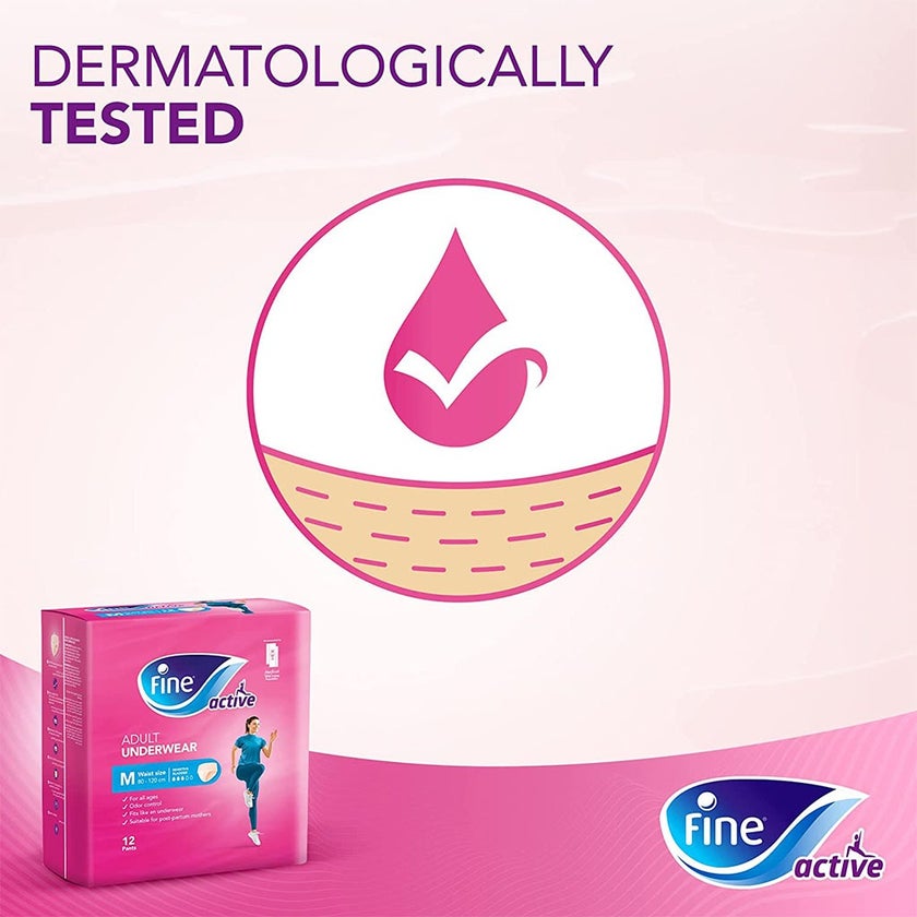 Fine Care Underwear Style Pull Up Adult Diaper For Incontinence & Postpartum, Medium, Pack of 12's