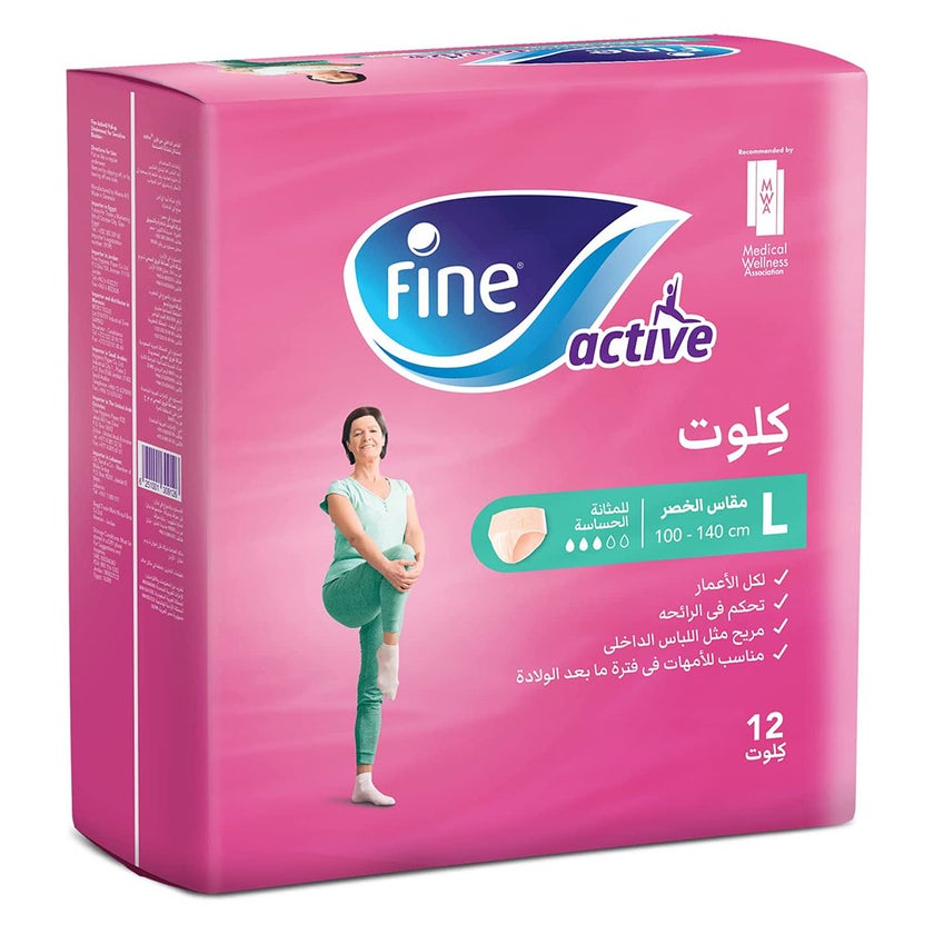 Fine Care Underwear Style Pull Up Adult Diaper For Incontinence & Postpartum, Large, Pack of 12's