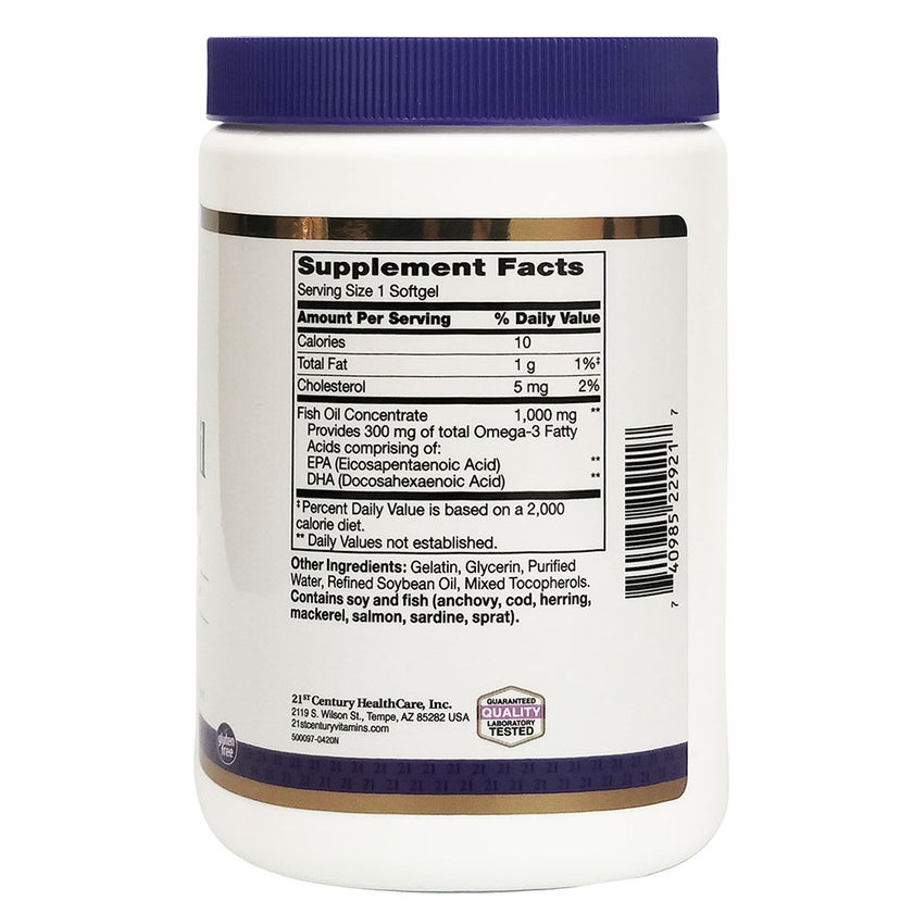21st Century Omega 3 1000mg Fish Oil Softgels, Pack of 300's