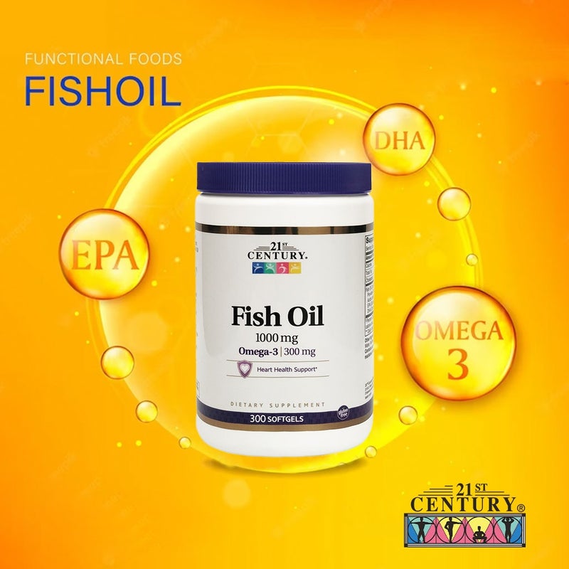 21st Century Omega 3 1000mg Fish Oil Supplement Softgels, Pack of 300's