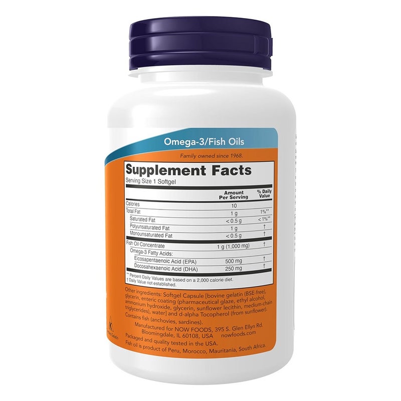 Now Ultra Omega 3 1000mg - 500mg EPA + 250mg DHA Fish Oil Supplement Softgels, Pack of 90's