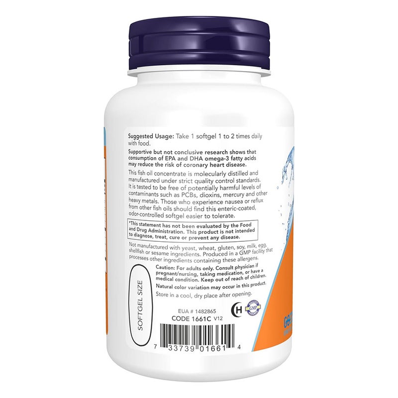 Now Ultra Omega 3 1000mg - 500mg EPA + 250mg DHA Fish Oil Supplement Softgels, Pack of 90's
