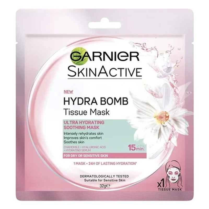 Garnier SkinActive Hydra Bomb Ultra Hydrating + Soothing Facial Tissue Mask For Dry or Sensitive Skin 32 g, 1's