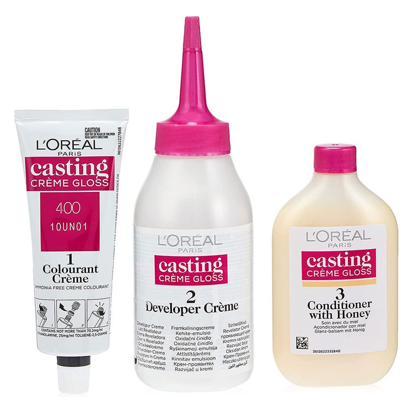 Loreal Casting Cream Gloss Semi-Permanent Conditioning Hair Color 400 Brown Kit